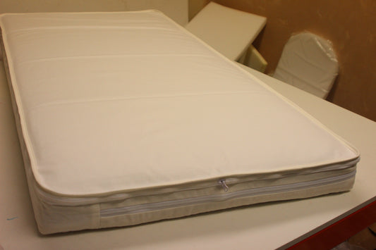 a travel cot mattress should not be more than 5cm deep and have waterproof protection under the cover