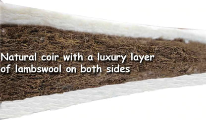 Natural Cot Mattress 117 x 54 - Coir,  Luxurious Lambswool,  Natural Waterproof  Outlux Cover